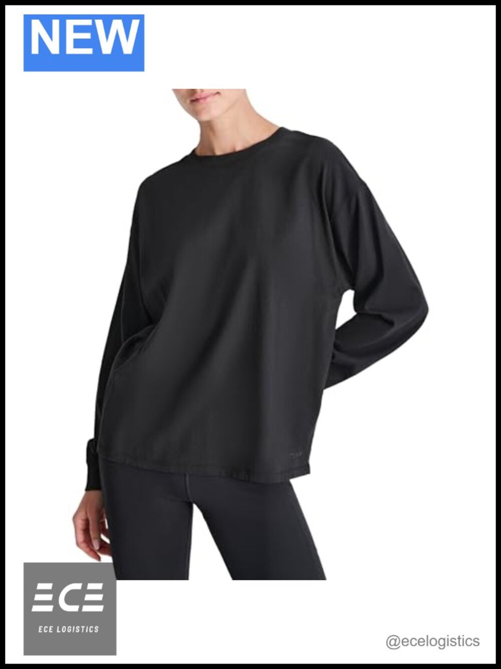 Long Sleeve Crew Neck Embroidered Logo Tee Pullover Gathered Sleeve